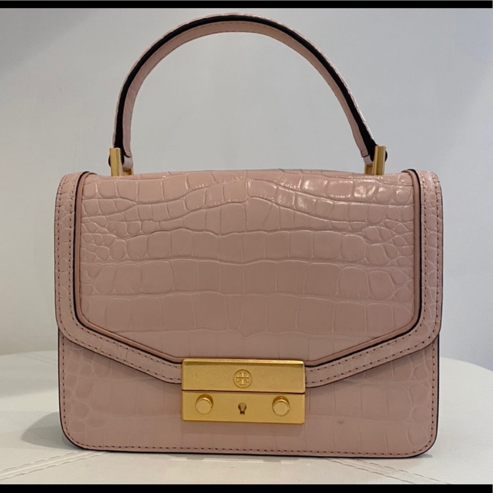 Tory Burch Juliette Mini Top Handle Croc Pink